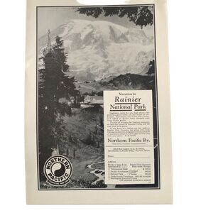 Vintage 1927 Northern Pacific Rail Rainier National Park Ad Advertisement
